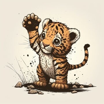 Cute Tiger Hand Drawn By Kid (generative AI)