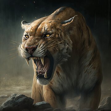 Saber Tooth Cat On White Saber Toothed Cat Smilodon Prehistoric Era Photo  Background And Picture For Free Download - Pngtree