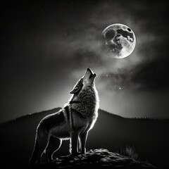 Black and white high-contrast wolf (generative AI)
