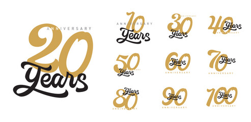 Set of modern anniversary logotype with lettering style