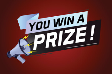 you win prize word concept vector illustration with megaphone and 3d style for use landing page, template, ui, web, mobile app, poster, banner, flyer, background, gift card, coupon, wallpaper	
