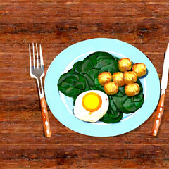 Spinat mit Kartoffeln und Ei