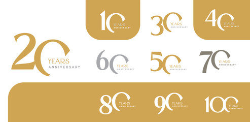 Set of anniversary logotype modern gold number - obrazy, fototapety, plakaty