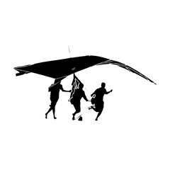 hang gliding black and white sketch with a transparent background