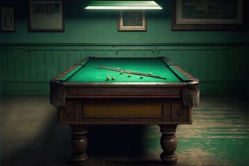 Classic Traditional Billiar and Pool Table, For Playing with Cue and Balls with friends, in a Bar Club, Generative AI