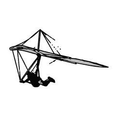 hang gliding black and white sketch with a transparent background