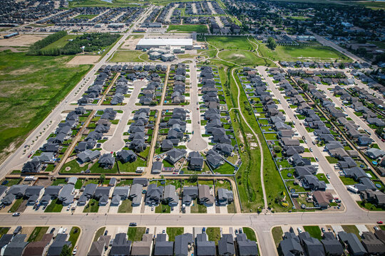 Aerial view of Warman in Central Saskatchewan, Canada