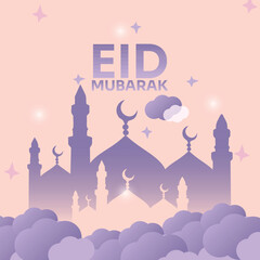 Eid Mubarak crescent greetings background illustration.