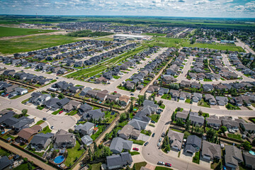 Aerial view of Warman in Central Saskatchewan, Canada