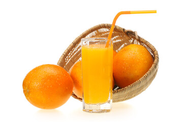 orange juice in glass and jug isolated on white background