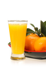 orange juice in glass and jug isolated on white background