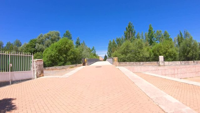 Way of Saint James - pedestrian bridge over Torio river in Leon, Spain