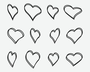Title: Doodle love heart. Loving cute hand drawn sketched hearts, doodle valentine heart shape drawing elements for greeting cards and valentines day design vector isolated icons set. Sketchy

