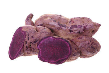 Purple Colored Sweet Potatoes on White background