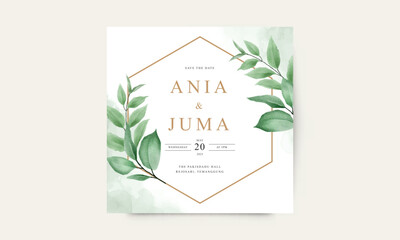 Elegant wedding card template with green leaves