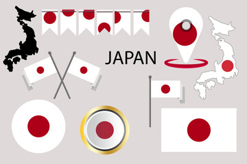 JAPAN country flag and map. vectors