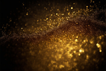 Golden Abstract shiny color gold wave design element with glitter effect on dark background. generative AI