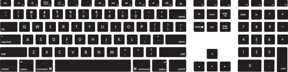 Vector keyboard keys stickers. Computer keyboard buttons, keys template