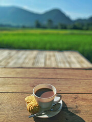 cup of tea on a wooden table