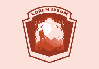 silhouette flat illustration of a mountain climber standing on top of a hill