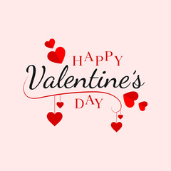 Valentines day background with heart pattern and typography of happy valentines day text . Vector illustration. Handwritten calligraphic lettering with red hearts.