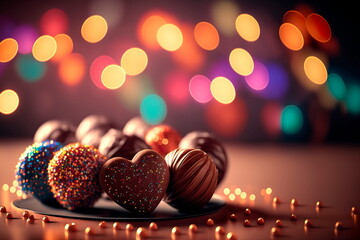 Valentine's day chocolates  love valentine's day shiny background  Generative AI
