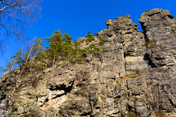 South Ural Mountains with a unique landscape, vegetation and diversity of nature in spring.