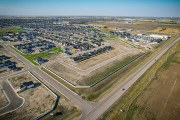 Aerial view of Warman in Central Saskatchewan, Canada