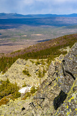 South Ural Mountains with a unique landscape, vegetation and diversity of nature in spring.