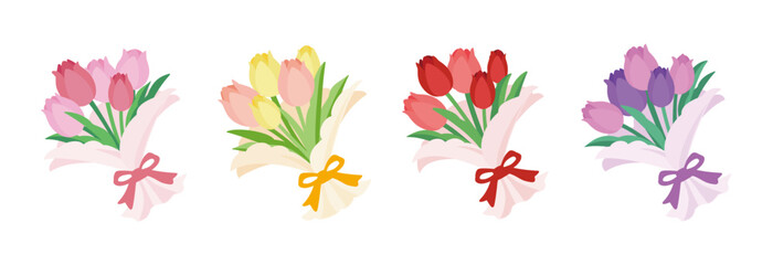 Color variations of tulip bouquets.