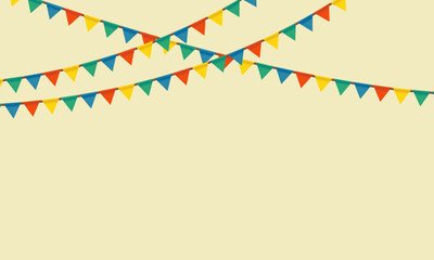 Obraz premium Vector party flags in a pastel palette. Colorful Party Flags are colorful on yellow pastel background. Party Background with Flags Vector Illustration. EPS 10 Colorful vector flag garland.
