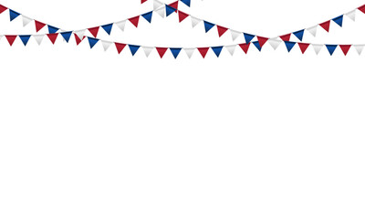 Obraz premium Decorative colorful party flags. Vector flag garland for usa independence day. Party Background with Flags Vector Illustration. EPS10. July 4th theme paper garland on white background.