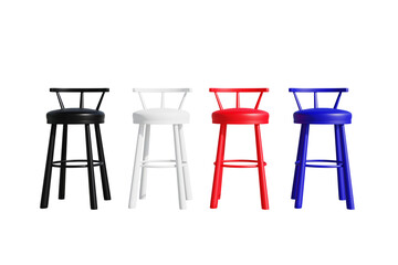 realistic detail 3d illustration bar stool red blue and black separate from the background Modern bar stool furniture for bar and restaurant interior decoration - clipping path