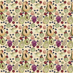 seamless pattern with tropical fruits_light sepia