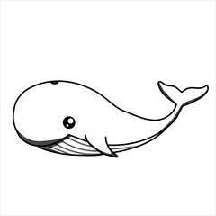 a cute blue whale art illustration design for coloring book