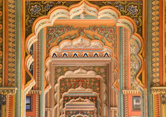 The architectural landmark Ornate Patrika Gate at Jawahar Circle in Jaipur, Rajasthan, India opened to the public in 2016.