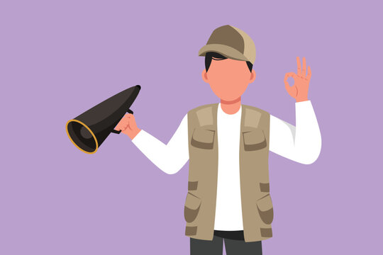 director holding megaphone ok sign, purple background clip art preview