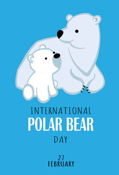 International Polar Bear Day vector. Big polar bear icon vector isolated on a blue background. Polar Bear Day Poster, February 27.