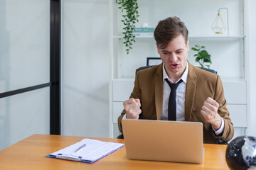 Handsome manager man smiling cheerful showing hand work successful meeting at corporate. satisfaction approval businessperson. Success agreement concept.