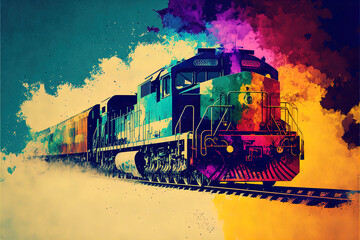 Fototapeta na wymiar Speeding Locomotive on a Railway Track
