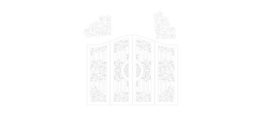 white fence Vector sketch of a classic iron fence gate for a stately building