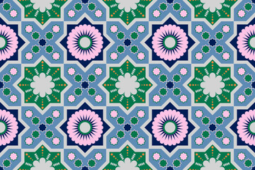 seamless pattern with ethnic borders flowers. Vector Floral Illustration in Asian textile. Ethnic line borders. pastel colors