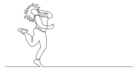 continuous line drawing vector illustration with FULLY EDITABLE STROKE of happy oversize woman dancing celebrating body positivity