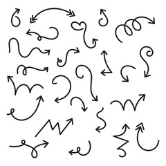 Hand drawn squiggly arrow set design graphics