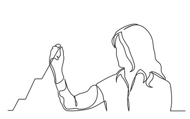 continuous line drawing vector illustration with FULLY EDITABLE STROKE of business woman drawing increasing graph