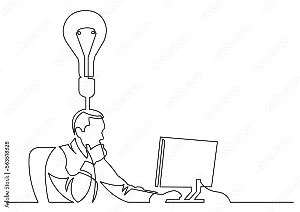 Poster continuous line drawing vector illustration with fully editable stroke of businessman working behind