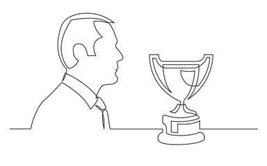 Fototapeta premium continuous line drawing vector illustration with FULLY EDITABLE STROKE of businessman thinking about winning prize