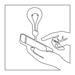 continuous line drawing vector illustration with FULLY EDITABLE STROKE of hands found idea on smartphone