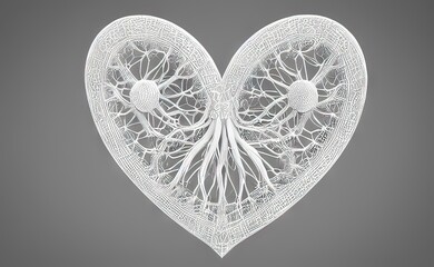 intricate 3D sculpture of a white designer valentine's heart created by generative AI with copy space