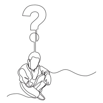 recommend clip art: continuous line drawing vector illustration with FULLY EDITABLE STROKE of man thinking about question